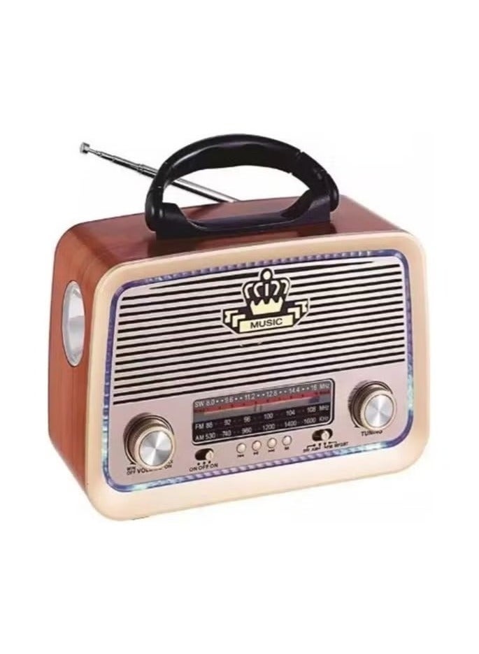 راديو محمول HI-FI بثلاث قنوات FM - AM - SW ذهبي/بني/أسود بلوتوث AUX بطاقة TF قرص فلاش USB - Image 1